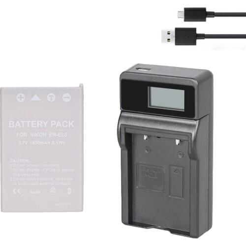 Nikon Coolpix 1800mAh EN-EL5 digital camera battery + USB charger P4 P80 P90 P100 P500 P510 P520 P530 P530 P5000 P5100 L