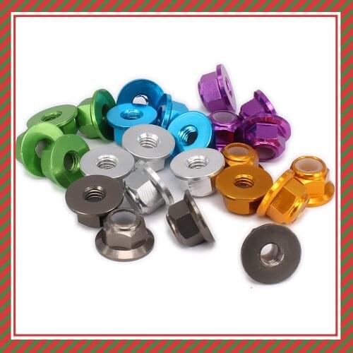 FreeShipping Aluminum M4 4mm Thread Nylon Lock Nut Flanged for 1/10 RC Car HPI HSP Traxxas Axial Hi Speed WLtoys Spare Parts