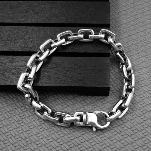 7.5mm 925 Sterling Silver Simple O Chains Link Bracelet Women Men Fine Jewelry Solid Tibetan Silver lobster Clasp Bangle