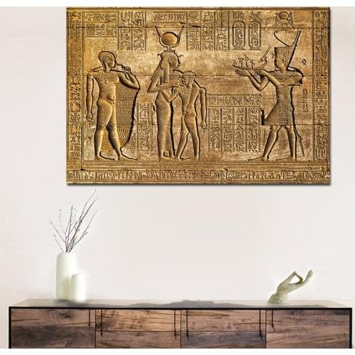 Egyptian Hieroglyphs Fresco Canvas Painting Queen Hatshepsut Temple Stone Carving Pharaoh Ancient Egypt Wall Mural Poster Print