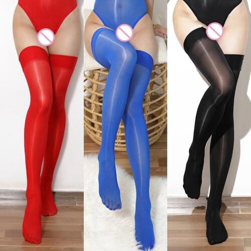 Hot 8D Sexy Oil Shiny High Elastic Stockings for Women Thigh High Stocking See Through Lingerie Knee Transparent Stocking Medias