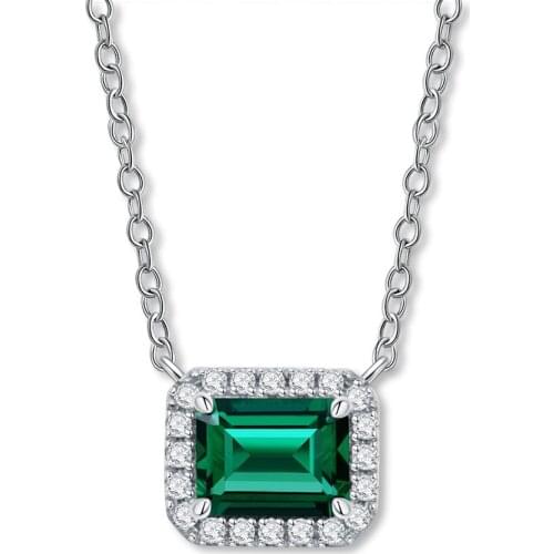 KNRIQUEN Vintage 6x8MM Emerald Created Moissanite Gemstone Pendant Necklaces Solid 925 Sterling Silver Fine Jewelry Wholesal