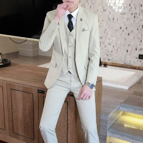Suit Mens Suits Business Formal Wear Korean Style Slim Fit Mens Suit Trendy Gentleman Three-Piece Suit 1-1-31