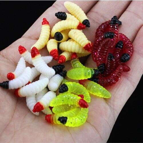 50 PCS Fake Maggot Grub Soft Lure Worms Baits for Bass Trout Salmon Frogs Gifts for Fisherman 2.4cm &T8