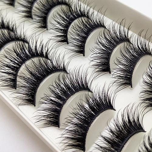 10 Pairs Fiber Long Section Thick Handmade Cross Fake Eyelashes Makeup Tools