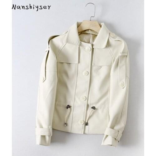 Jaqueta De Couro New Women Autumn 2021 Korean Fashion Waist Drawstring Lace-up Short Slim Faux Leather Jacket Camperas De Mujer