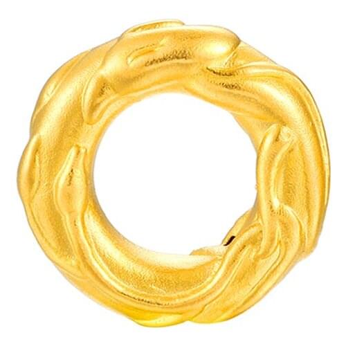 New Pure 24K Yellow Gold Bracelet 3D Dragon Phoenix Round Circle Bracelet