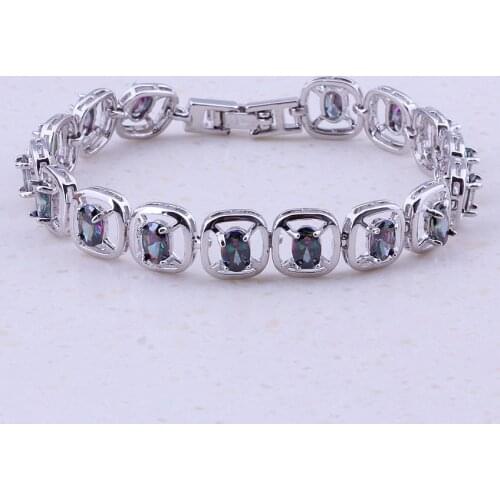 Charming Rainbow Mystic Crystal Silver Color Charm Bracelets For Women Party Fashion Jewelry Free Gift Box D0085