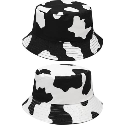 Unisex Cow Print Double-sided Wear Bucket Cap Fisherman Hat UV Protection Sun Hats for Outdoor Activities Snug Fit All Day Wear