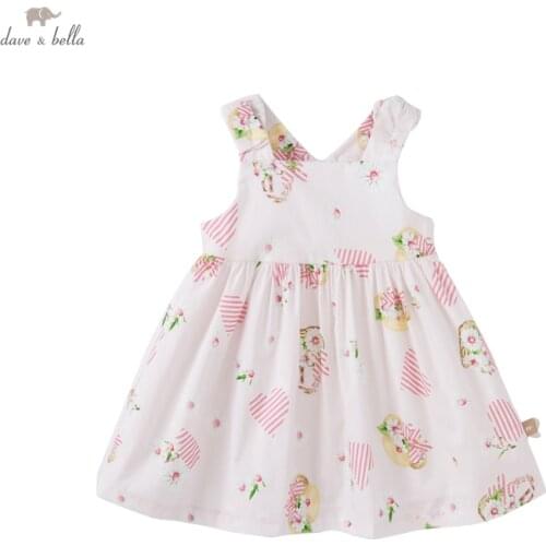 DB16838 dave bella summer baby girls cute floral print dress children fashion party dress kids infant lolita clothes
