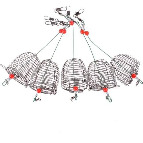 5Pcs Stainless Steel Wire Fishing Lure Conical Cage Fish Bait Lure Fishing Accessory Bait Cage Fishing Trap Basket Feeder Holder