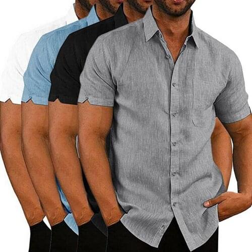 3XL Men Casual Short Sleeve Turn Down Collar Single-breasted Office Shirt T-shirt Mens Fashion Slimming Office Clothes