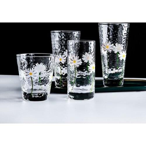 Handmade Japanese Style Heat-resistant Fashion Water Cup with Small Chrysanthemum Crystal Glass Cup Lead-Free Heat Resistance