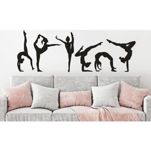 Removable Sport WallpaperSix Dance Girls Silhouette Gymnastics Girls Wall Sticker Vinyl Wall Decal Gym Studio Decoration