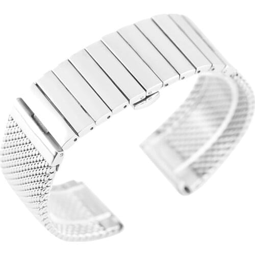 18/20/22/24mm Mesh Stainless Steel Watchband Replacement Push Button Hidden Watch Strap Silver Solid Bracelets for Men
