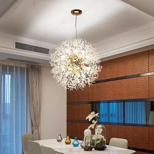 Modern Crystal Dandelion Pendant Light Nordic Firefly Hanging G9 Sockets Silver Gold Pendant Lamp Home Deco Dining Room Light