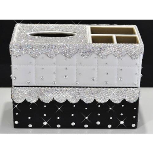 Special Luxury Tissue Box with Crystal Diamond Rhinestone Decor with Stowing Tidying Function for Home Car Multifunction