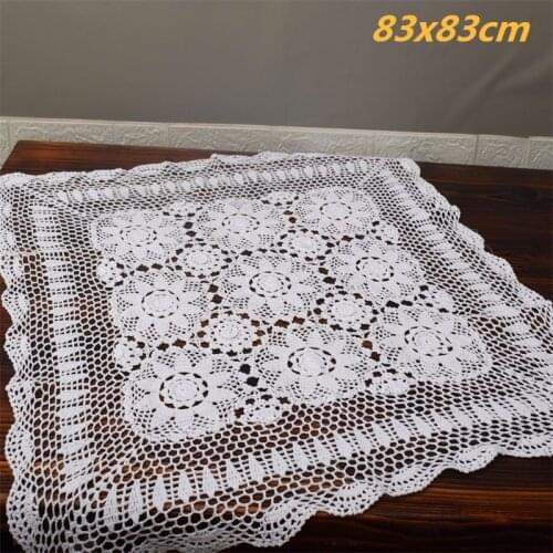 Vintage Handmade Crochet Cotton Square Tablecloth Bedroom Balcony Small Round Table Multi-purpose Cover Cloth Furniture Decor