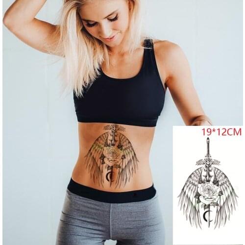 Waterproof Temporary Tattoo Sticker Sword Moon Angel Wings Flower Fake Tatto Flash Tatoo Leg Arm Hand Body Art for Men Women