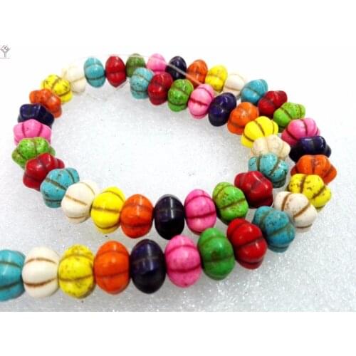 Total 54 beads 8x12mm Bright Multi-color mixed carve pumpkin squash cute lantern howlite stone Loose Beads