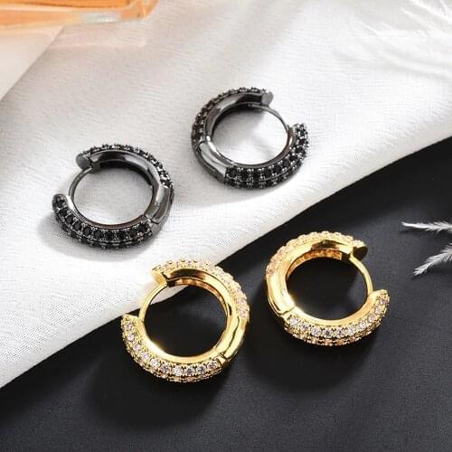 Top Quality Boho Huggie Crystal Small Hoop Earrings Micro Pave CZ Gold Black Loop Circle Ear Rings Earring for Women INS Jewelry