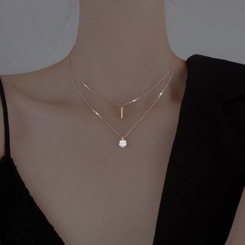 VENTFILLE 925 Sterling Silver Double Layer Round Shiny Luxury Zircon Strip Pendant Necklaces Gift For Women
