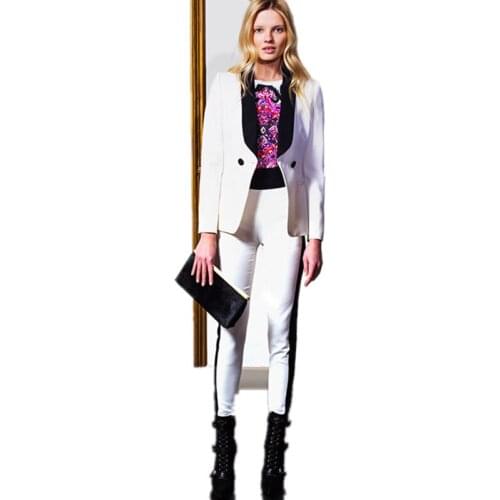Jacket+Pants White Women Business Suits Formal Black Satin Lapel Formal Office Uniform Female Trouser Suit 2 Piece Set Blazers