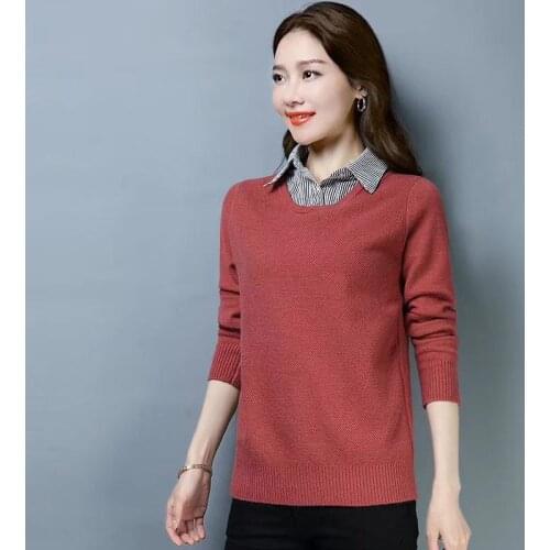 2020 Spring Female Knitted Pullover Sweaters Fashion Long Sleeve Turn-Down Neck Pull Jumpers Ladies Knitting Tops Female