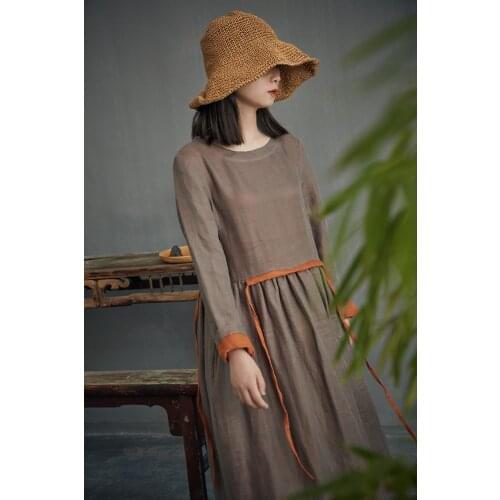 Women Spring Summer Linen Loose Dress Ladies Vintage Retro Casual Dress Female Robe Dress 2019