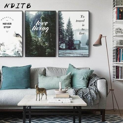 Winter Forest Mountain Nature Landscape Painting Nordic Poster Canvas Print Scandinavian Style Wall Art Picture Home Room Decor