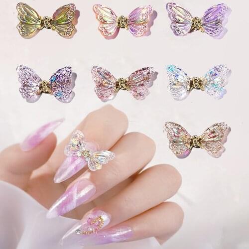 1Pcs Aurora Butterfly Nail Art Decorations AB Colorful 3D Flying Butterflies Zircon Nail Ornaments DIY UV Manicure Accessories