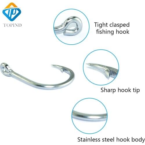 100Pcs TOPIND 8/0 9/0 10/0 Sliver Stainless Steel Sharp Big Game Sharp Thick Live Bait Lures Fishhooks 10884 Fishing Hooks