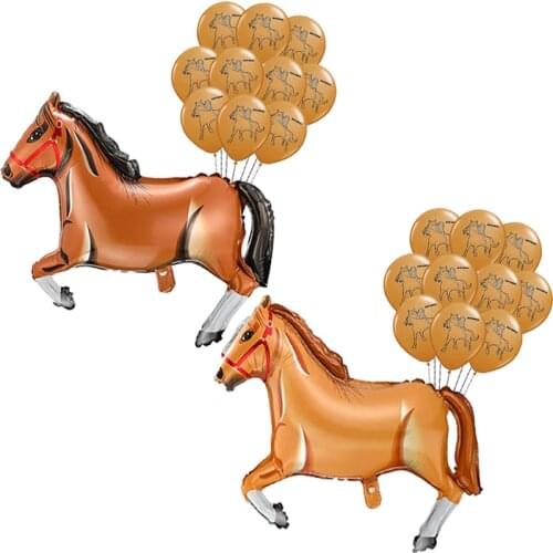 11pcs/lot Spirit Riding Horse Latex Balloon Small Doll Cartoon Forest Animals Farm Pet Big Brown Horse Birthday Party Decoration