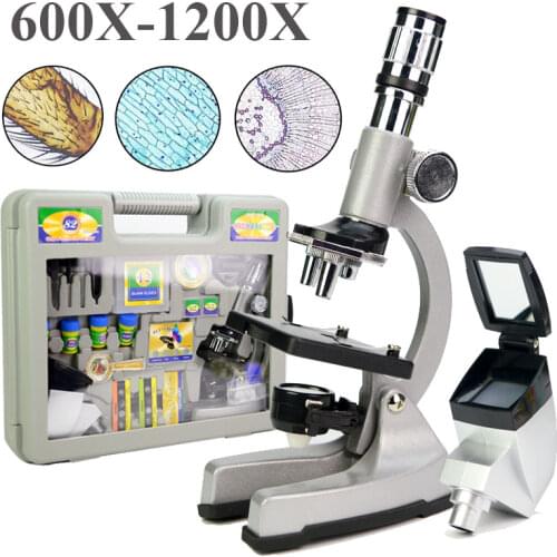 1200x Zoom Eyepiece Metal Biological Microscope with Carry Box and LED Light for Children Educational Gifts
