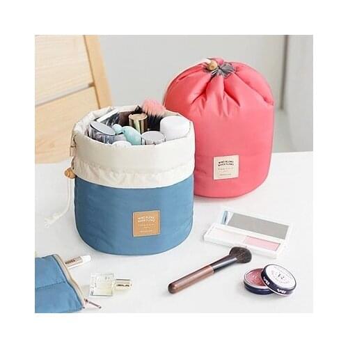 2PCS High Quality Storage Bag Barrel Shaped Travel Cosmetic Bag Nylon Drawstring Elegant Drum Wash Bags Makeup Organizer