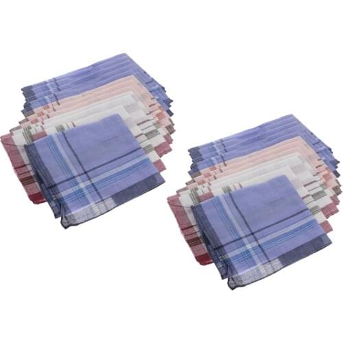 24 Pcs Men Women Handkerchiefs Classic Plaid Hankies Square Assortment