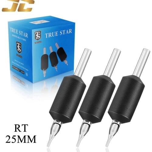 1"(25mm) 20Pcs 3/5/7/9R Disposable Round Tattoo Tubes with Long Tips,Soft Rubber Red Tattoo Grip and Tube for Tattoo Needlees