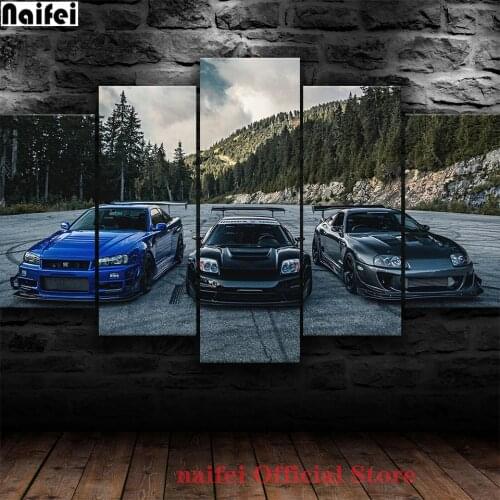 5d Diy Diamond Painting 5 Pcs car Wall Art Full square round Drill Cross Stitch Embroidery Forest Road Scenery Rhinestone Mosaic