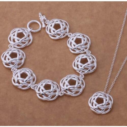 AS215 Lucky Silver Color 925 Jewelry Sets For Women Bracelet 101 + Necklace 697 /blbakcia Ajbajaia