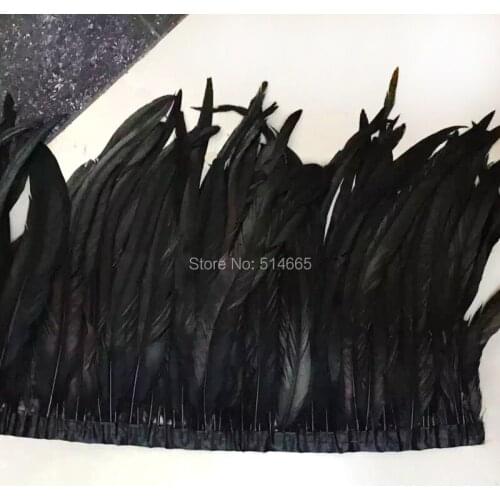Free Shipping 5yards/lot black color Rooster feather trim Dyeing Loose Cock Tail Feather trimming 4size for choose