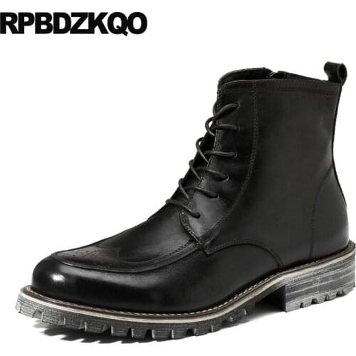 Combat Winter Men Boots With Fur Full Grain Booties Ankle Shoes Army Autumn Luxury Chunky High Top Zipper Black Military Fall