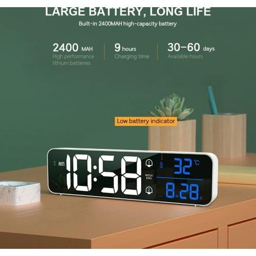 Music LED Digital Alarm Clock Temperature Date Display Desktop Mirror Clocks Home Table Decoration Electronic Clock 2400 mAh
