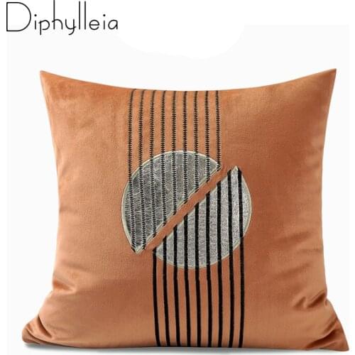 Diphylleia Gold Thread Embroidered Pillow Case Round Silver Patch Cushion Cover Modern Orange Watermelon Red Sky Blue Green Navy