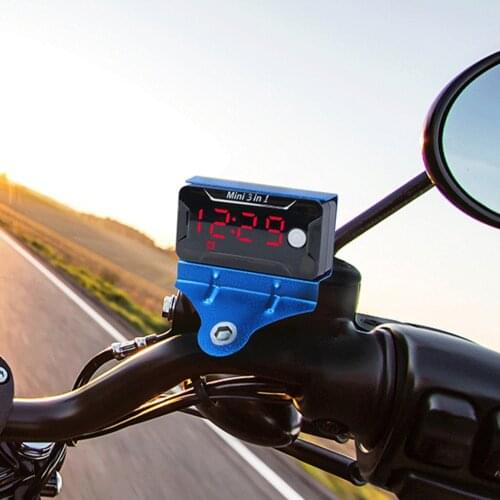 Electronic Clock 3 in 1 Universal Motorcycle Electronic Clock Thermometer Voltmeter Watch Display Motorbike Accessories