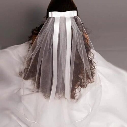 2019 New White Ivory Kids Girls First communion Veils Tulle Bow with comb Appliques Wedding Flower Girl veil Voile Mariage Fille