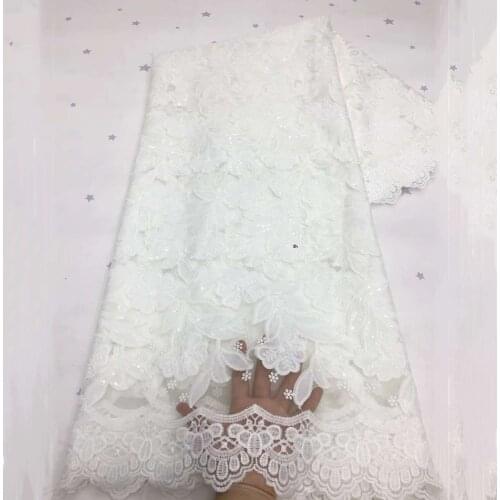 Hot selling African french sequins lace fabric 2019 high quality women Nigerian french tulle lace wedding beaded 3D lace fabric
