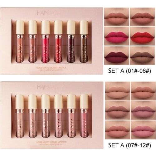 HANDAIYAN 6Pcs Liquid Lipstick Matte Rose Lip Gloss Long-lasting Not Easy to Stain Cup Lip Glaze With Gift Box Lip Makeup TSLM2