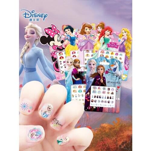 Girls Disney Frozen 2 Elsa Anna Snow White Princess Makeup Toys Nail Stickers Sofia Minnie Sticker Decoration Nails Accessories