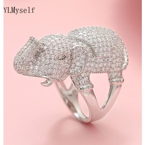 3D effect Lovely Elephant Ring Size 6-10, Cute Animal Womens Jewelry Pave 459pcs 1.5mm Cubic zircon Big Rings Copper Jewellery
