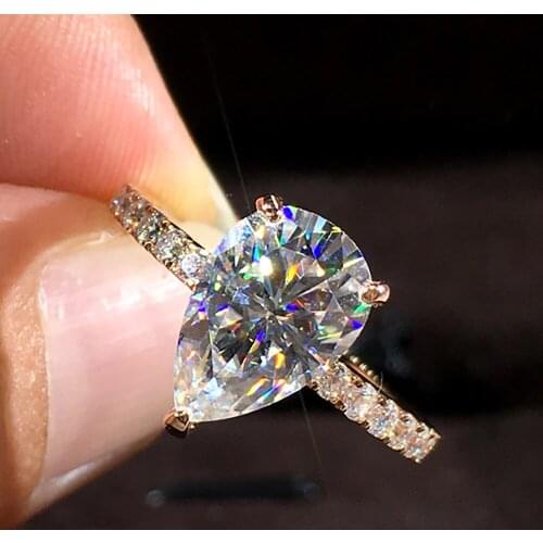 10K Rose Gold Women Ring Moissanite Diamonds 1 2 3 4 5 Carat Pear Water Drop Wedding Party Engagement Anniversary Ring Trendy